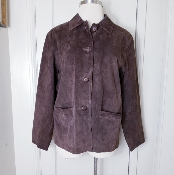 Style & Co. Jackets & Blazers - STYLE & CO brown suede leather coat jacket